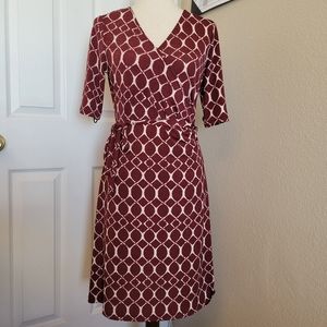 Geometric Wrap Dress 3/4 Sleeve Size M